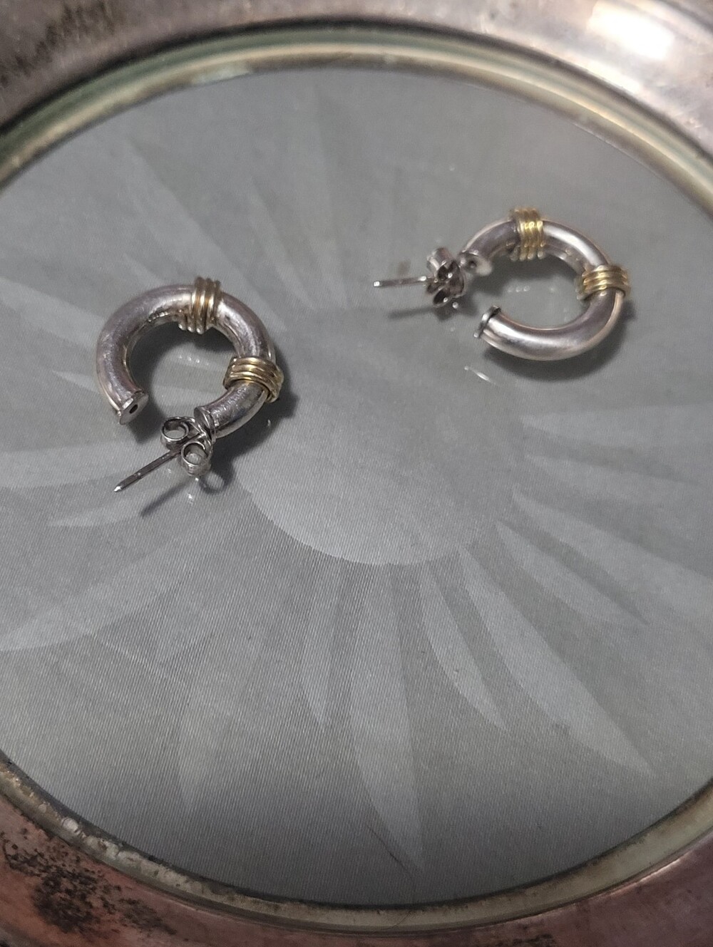 Sterling Silver Hoop Earrings with Gold Accent - Women Jewelry